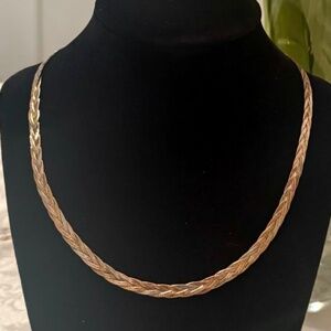 Vintage 925 Italy 3 Color Sterling Silver Over Gold Braided Chain 16" Necklace.